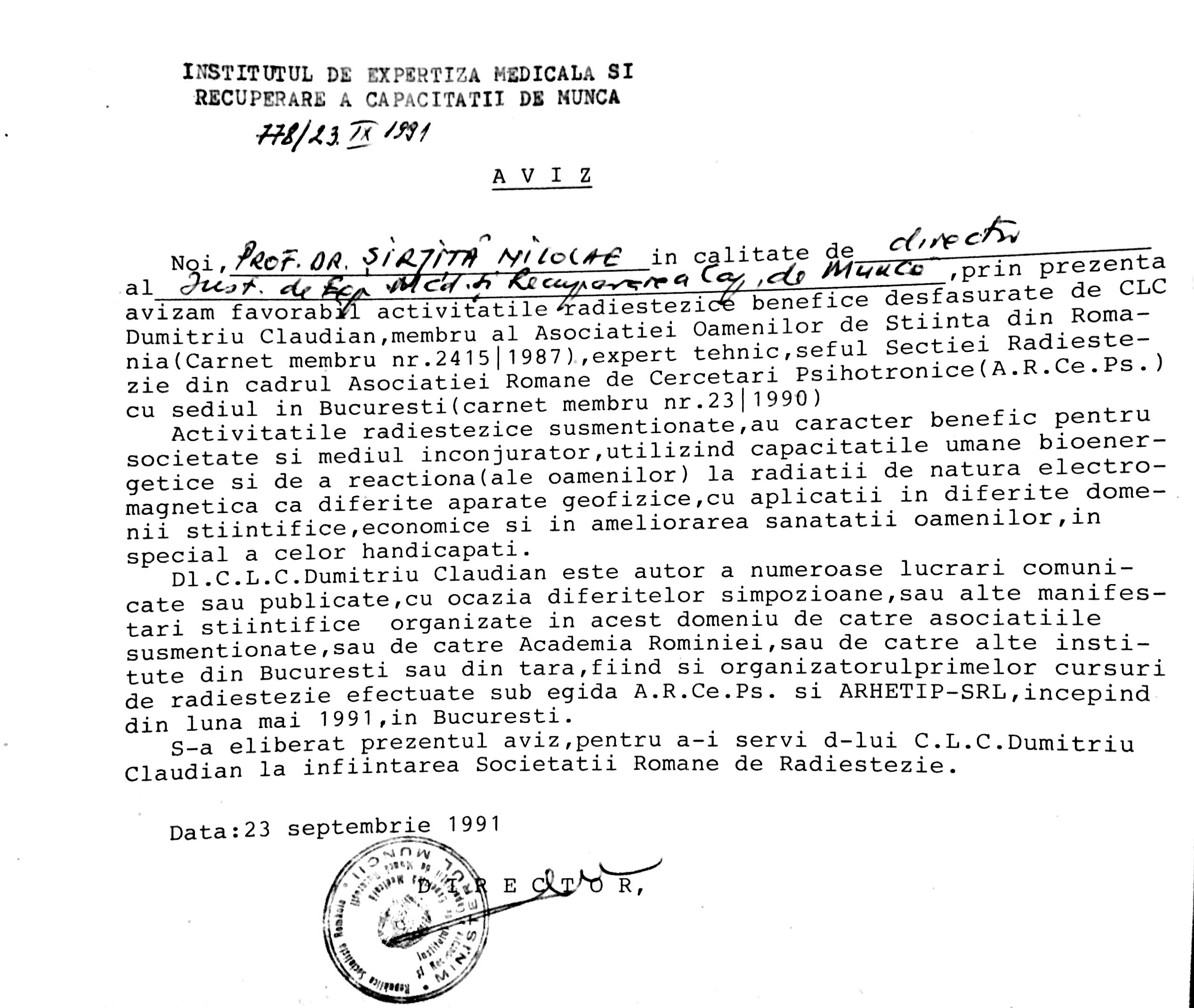 aviz Intitutul de Expertiza Medicala